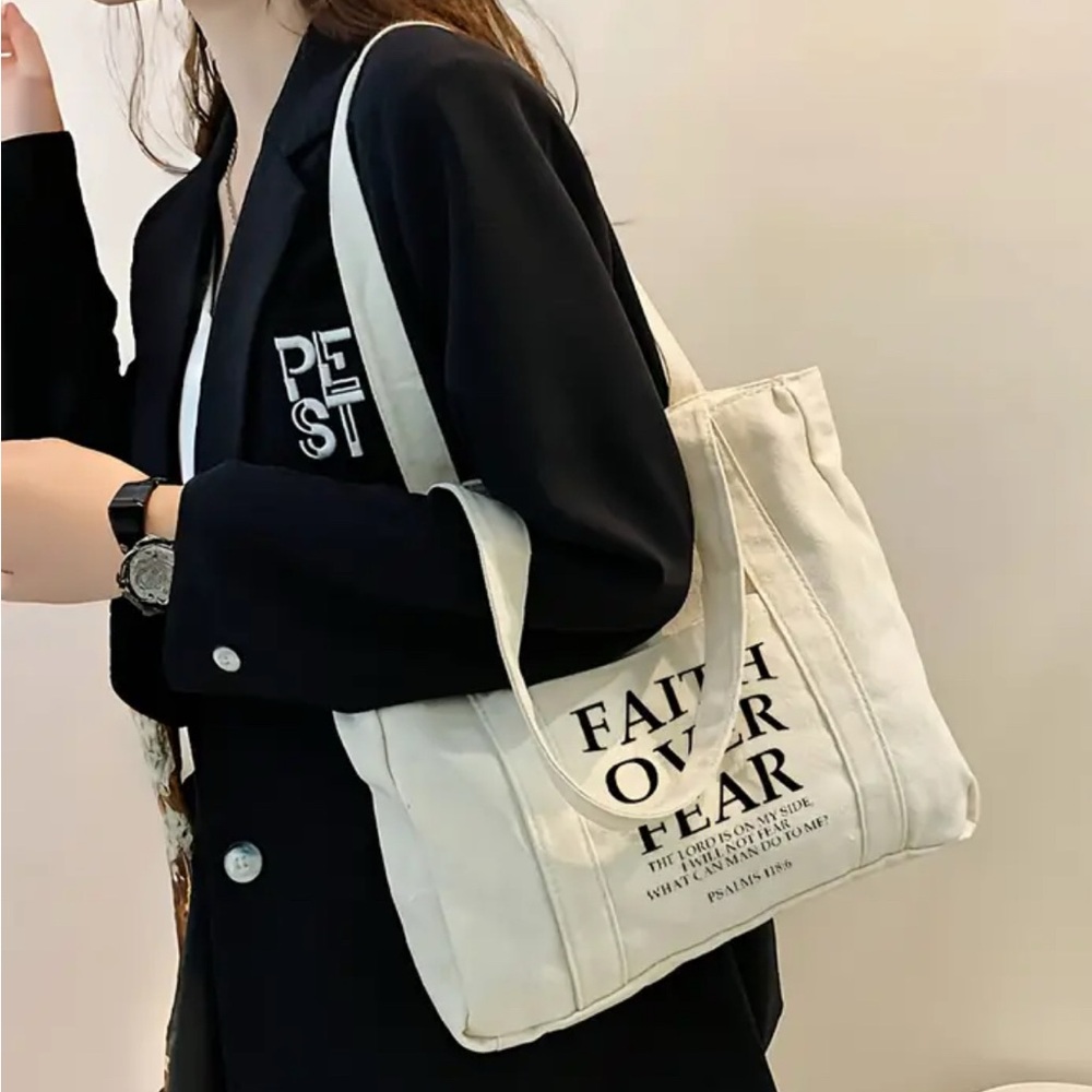 Faith Over Fear Canvas Tote Bag - Cream